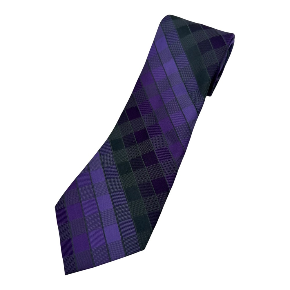 Kenneth Cole Reaction Purple‎ Plaid Silk Tie 3.25" Modern NWT